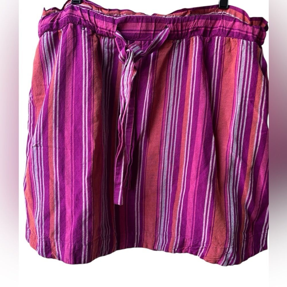 2XL a new day Striped Pink Orange Maroon Elastic Waist Tie Skirt Pockets Cotton